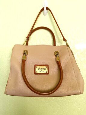Pale Beige ( Blush ) Rabbled Italian Leather Zip Top Tote - Valentina  Brand